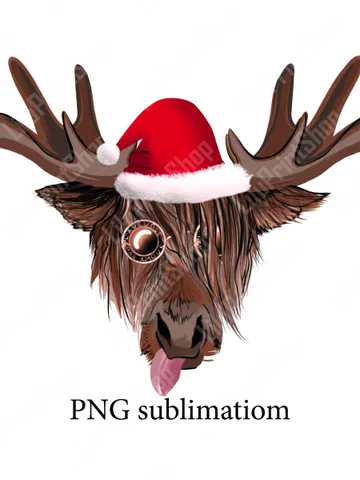 Christmas Deer with Santa Hat Png clipart Funny Moose stick the tongue Sublimation Hand Drawn Christmas reindeer red hat clipart overlay $2.98
