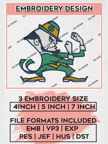 Notre Dame Fighting Irish Mascot Embroidery Designs, NCAA Logo Embroidery Files, NCAA Notre Dame Fighting Irish Logo, NCAA Embroidery Designs, Machine Embroidery Designs, Digital Download $6.99