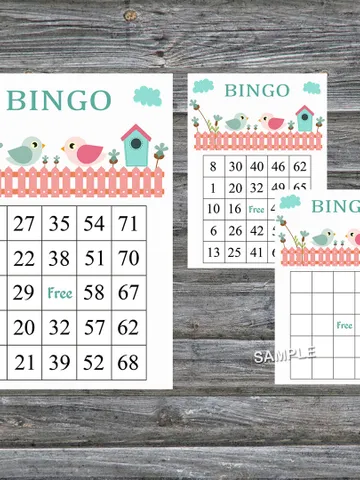Little Bird bingo cards,Birdhouse bingo game,Little Bird printable bingo cards,60 Bingo Cards,INSTANT DOWNLOAD--169 $3.95