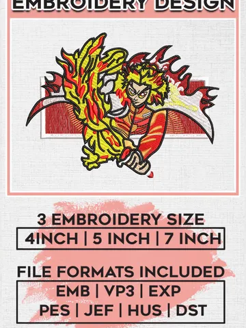 Kimetsu no Yaiba Embroidery Files, Kyojuro Rengoku, Anime Inspired Embroidery Design, Machine Embroidery Design EMB_ANIME_280 $6.99