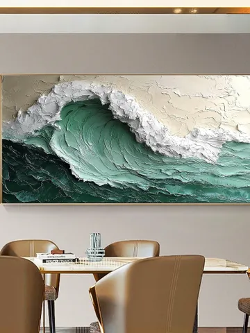 Original Impasto Ocean Wave Painting, Textured Seascape Art, 3D Wall Art, Large Canvas Art, Green Wave Art, Coastal Decor, Beach House Decor $120.67