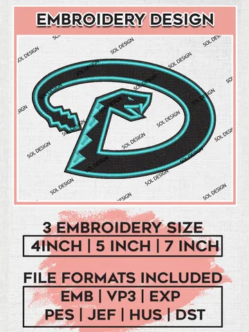 MLB Arizona Diamondbacks Machine Embroidery Files, MLB Arizona Diamondbacks Team Embroidery, MLB Teams, 3 sizes, MLB Machine embroidery designs, Digital Download $6.99