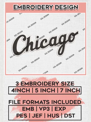 MLB Chicago Wordmark Logo Embroidery Files, MLB Chicago White Sox Team Embroidery, NCAA Teams, 3 sizes, Machine embroidery designs, Digital Download $6.99