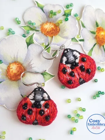 Ladybug Earrings Embroidery Handcrafted Funny Jewelry Artisan Earrings Quirky Accessory Party Boho Design Fiesta Folk Art Celebration Decor