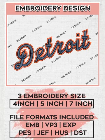 MLB Detroit Logo Embroidery Files, MLB Detroit Tigers Wordmark Embroidery, NCAA Teams, 3 sizes, MLB Machine embroidery designs, Digital Download $6.99