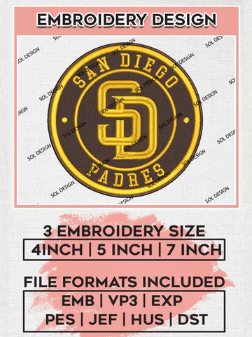 San Diego Padres MLB Team Round Logo Embroidery Design, MLB Team Embroidery files, San Diego Padres Baseball Team, Padres Team, Digital Download $6.99