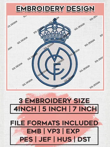Real Madrid Logo Embroidery Design Files, La Liga Embroidery files, La Liga Real Madrid Teams, Football, Digital Download $6.99