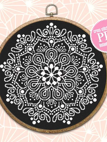Mandala cross stitch pattern download PDF Modern cross stitch chart Simple mandala digital Monochrome cross stitch floral sampler #M155 $4.60