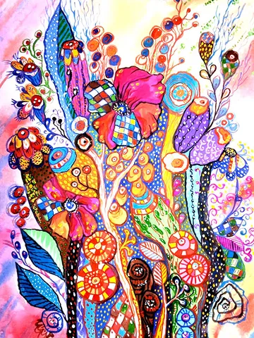 Kandinsky Flower Style Floral Abstract Original Art Watercolor Painting Above Sofa Art 16 by 11 by TatianaArtShop $150.00