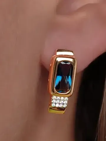 Women's earrings silver 925, gold jewelry earrings, English lock with topaz London artificial and cubic zirconia $99.00