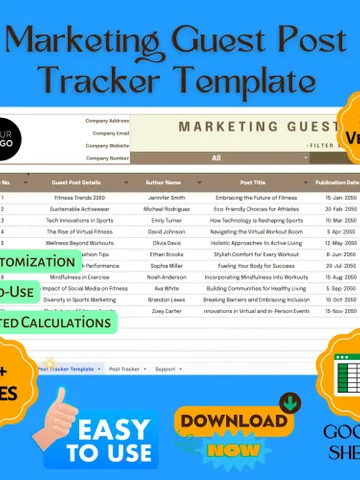 Marketing Guest Post Tracker Template, Guest Post Planner, Outreach Tracking Spreadsheet, Blog Collaboration Log, PR Content Organizer $8.26