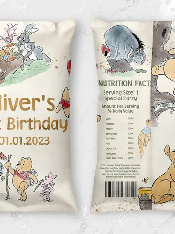 Editable Chips Bag Label Birthday Party; Winnie the Pooh 1st Birthday; Printable Chips Bag Potato Label; Winnie Pooh Party Decoration; WPG13 $10.45