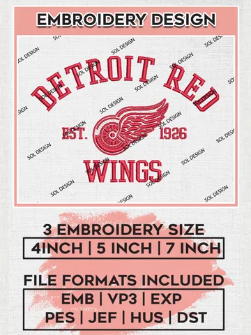 Detroit Red Wings Team Est Logo Embroidery Design, NHL Detroit Red Wings Logo Embroidery Files, Hockey Team Machine Embroidery, Machine Embroidery Design $6.99