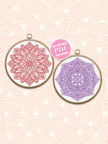 Mandala set cross stitch pattern download PDF Monochrome mandala cross stitch chart, Floral ornament hand embroidery PDF, Home decor #S14 $7.00