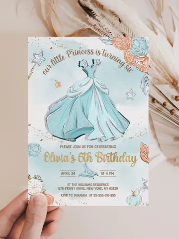 DIY Cinderella Birthday Invitation; Girl Birthday Princess; Princess Cinderella Royal Ball;Editable Template; Girl Invitation Birthday Party $12.78