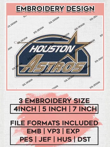 Houston Astros Logo Embroidery Designs, MLB Houston Astros Embroidery Design, MLB Embroidery Design Files, MLB Logo, 3 sizes, Machine embroidery Files, Digital Download $6.99