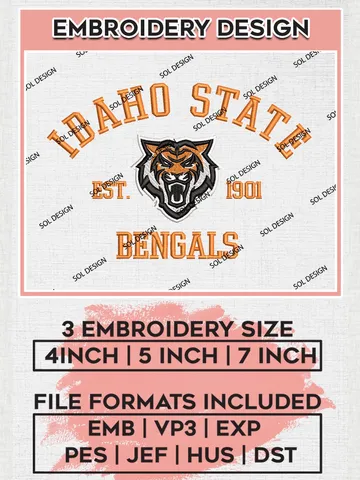 Idaho State Bengals Est 1901 Logo Embroidery Designs, NCAA Idaho State Bengals Team Embroidery, NCAA Team Logo, 3 sizes, Machine embroidery Files, Digital Download $6.99