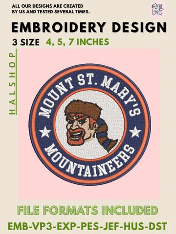Mount St. Mary’s Mountaineers NCAA Team Logo Embroidery Design Files – College Mascot Pattern, 3 Sizes Machine Embroidery, Instant Digital Download $6.99