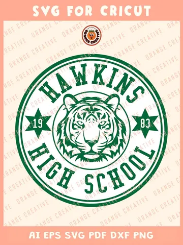 Hawkins High School Round Logo Bundle Embroidery Files, Stranger Things 4 Embroidery Designs, Hawkins Tigers Machine Embroidery Files, 3 sizes, Digital Download