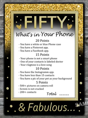 Fifty Birthday What's in Your Phone Birthday Party Game,Adult Birthday party game-fun games for her-Instant download $1.75