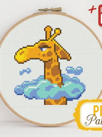 Giraffe Cross stitch pattern Baby Cloud Animal Funny Kids Yellow Cross stitch pattern Corn Yellow Magic PDF Format Instant Download Modern $4.74
