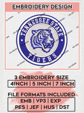 NCAA Tennessee State Tigers Round Logo Embroidery, NCAA Tennessee State Tigers Logo Embroidery files, NCAA Teams, Machine embroidery designs, Digital Download $6.99