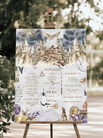 The Chosen One Birthday Party; Milestone Board Wizard Birthday Party; Magic School 1st Birthday; Editable Wizarding World Milestone Sign; a1 $11.62