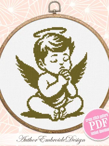Baby angel cross stitch pattern PDF download Angel silhouette cross stitch chart, Angel ornament pattern digital PDF, Angel baby gift #O18 $3.35