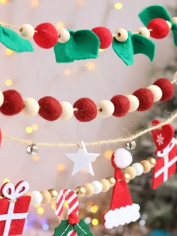 Christmas garland, Rustic home decor, felt bunting, Festive decoration