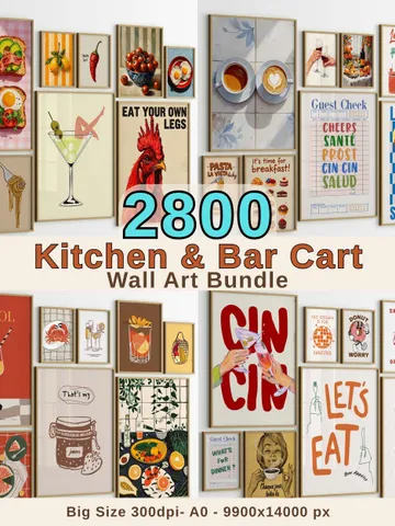 Kitchen Print Set of 2800+ Prints Kitchen Wall Art Kitchen Poster Kitchen Decor Coffee Print Beverage Print Bar Decor Breakfast Print $6.63