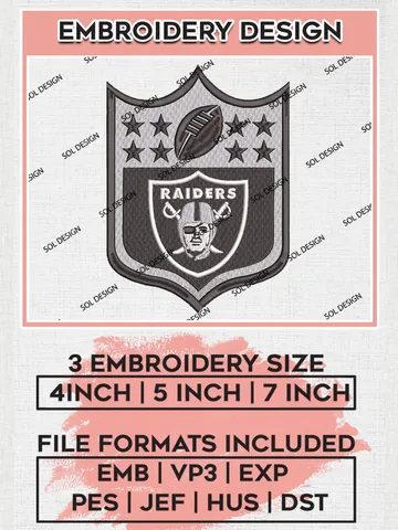 Las Vegas Raiders Embroidery Design Files, NFL Raiders Embroidery Designs, NFL Embroidery Designs, NFL Las Vegas Raiders Machine Embroidery Design, Digital Download $6.99