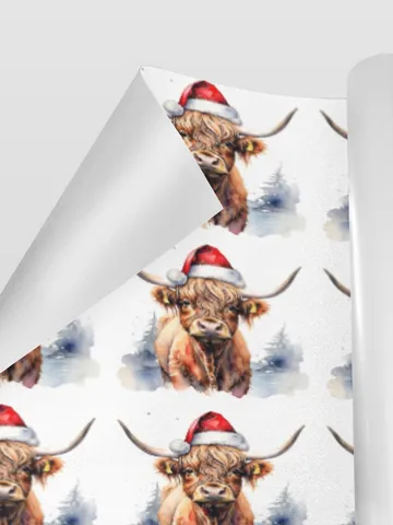 Highland Wooly Cow with Santa Hat Christmas Gift Wrapping Paper 58"x 23" (1 Roll) $24.97