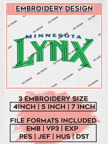 Minnesota Lynx Wordmark Logo Embroidery Files, WNBA Minnesota Lynx Team Embroidery Designs, WNBA Basketball Teams, 3 sizes, Machine embroidery designs, Digital Download $6.99