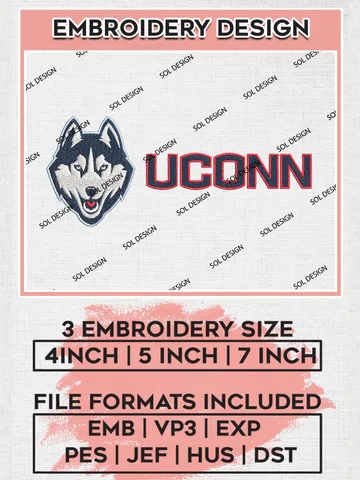 NCAA UConn Team Logo Machine Embroidery Design, NCAA UConn Huskies Embroidery Design Design files, NCAA Team Embroidery Designs, NCAA Machine Embroidery Designs, Digital Download $6.99