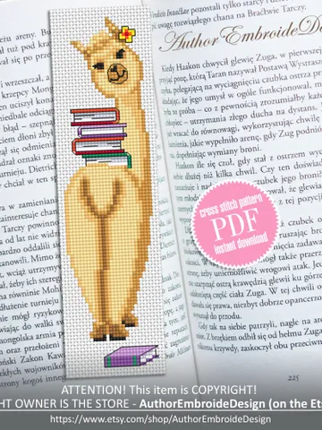 Llama bookmark cross stitch pattern PDF download Llama cross stitch chart, Funny animal bookmark pattern digital PDF, Book accessories #B334 $4.40
