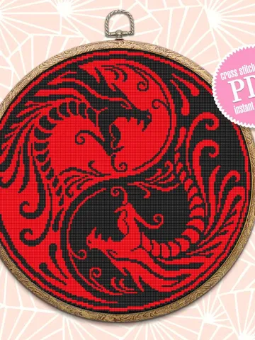 Dragons Yin Yang cross stitch pattern download PDF Dragons mandala digital Ying Yang embroidery beginners Modern cross stitch chart #M161 $4.60