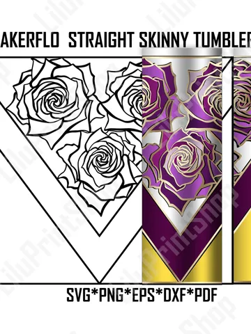 Vsplit Roses tumbler template svg Flower tumbler svg for 20oz skinny tumbler straight Makerflo 20oz vsplit tumbler svg Instant download $2.71