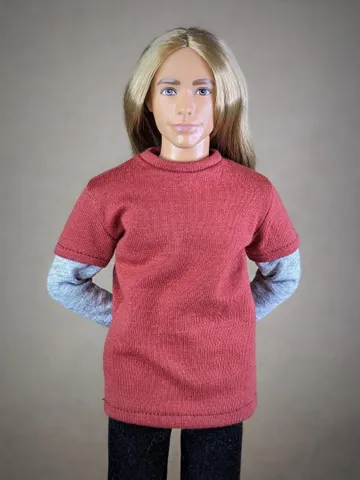 Red & gray long-sleeve T-shirt for 12-inch fashion male dolls $24.00