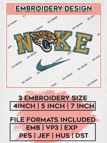 Nike Jacksonville Jaguars Embroidery Designs, NFL Jaguars, NFL Embroidery Designs, NFL Jacksonville Jaguars Machine Embroidery Design, Digital Download