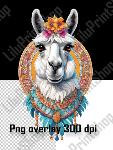 Floral Llama head png overlay, Lama with flowers png clipart. Digital instant download for sublimation $2.71