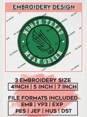 NCAA North Texas Mean Green Round Logo Embroidery, NCAA North Texas Mean Green Logo Embroidery files, NCAA Teams, Machine embroidery designs, Digital Download $6.99