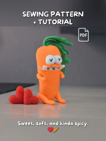 PDF Plush Carrot Pattern – Fleece Softie Toy with Pocket Mouth $11.00