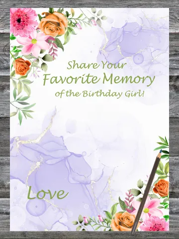 Pink Flowers Birthday Game Favorite Memory of the Birthday Girl,Adult Birthday party game-fun games for her $1.75