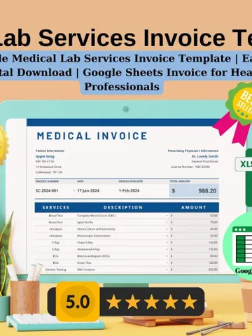 Editable Medical Lab Services Invoice Template | Easy to Use Digital Download | Google Sheets Invoice for Healthcare Professionals $5.46