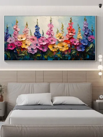 Large Impasto Floral Landscape Painting, Colorful Wildflower Field Artwork, Textured 3D Original Art, Vibrant Wall Art Decor, Garden Scene $105.89