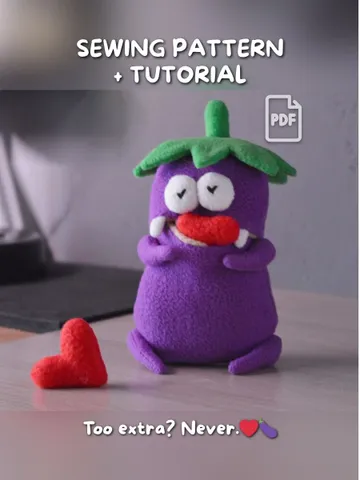 PDF plush sewing pattern – Fleece Eggplant Softie Toy DIY Guide $11.00