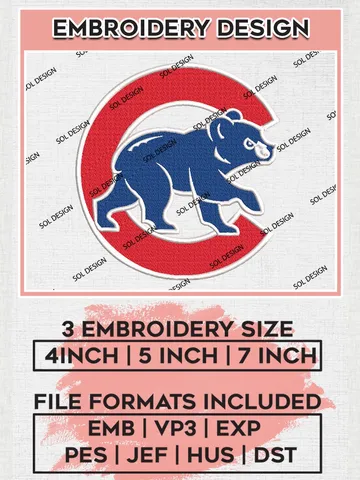 Chicago Cubs Logo Machine Embroidery Files, MLB Chicago Cubs Team Embroidery, MLB Teams, 3 sizes, MLB Machine embroidery designs, Digital Download $6.99