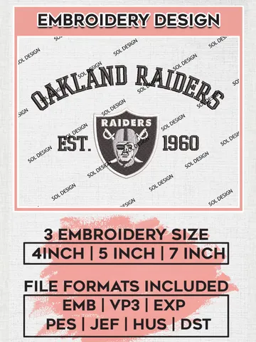 Las Vegas Raiders Est 1960 Embroidery Design Files, NFL Raiders Embroidery Designs, NFL Embroidery Designs, NFL Las Vegas Raiders Machine Embroidery Design, Digital Download $6.99