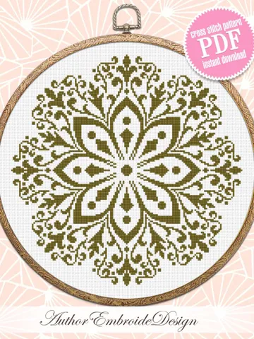 Flower mandala cross stitch pattern PDF instant download Mandala ornament cross stitch chart, Monochrome mandala pattern digital PDF #M279 $4.60