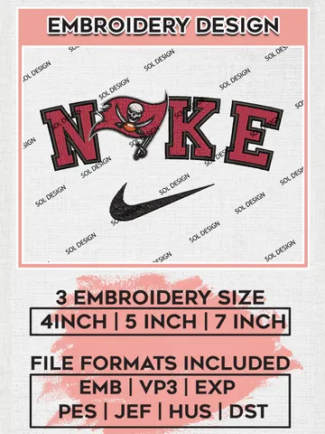 Nike Tampa Bay Buccaneers Embroidery Designs, NFL Buccaneers, NFL Embroidery Designs, NFL Tampa Bay Buccaneers Machine Embroidery Design, Digital Download $6.99